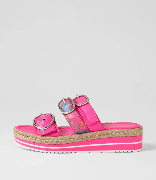 Women DJANGO & JULIETTE Abbas Hot Pink Patent Multi Slides