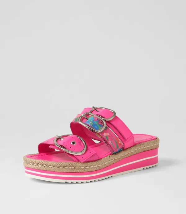 Women DJANGO & JULIETTE Abbas Hot Pink Patent Multi Slides