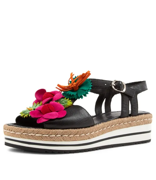 Women DJANGO & JULIETTE Abela Black Multi Leather Sandals