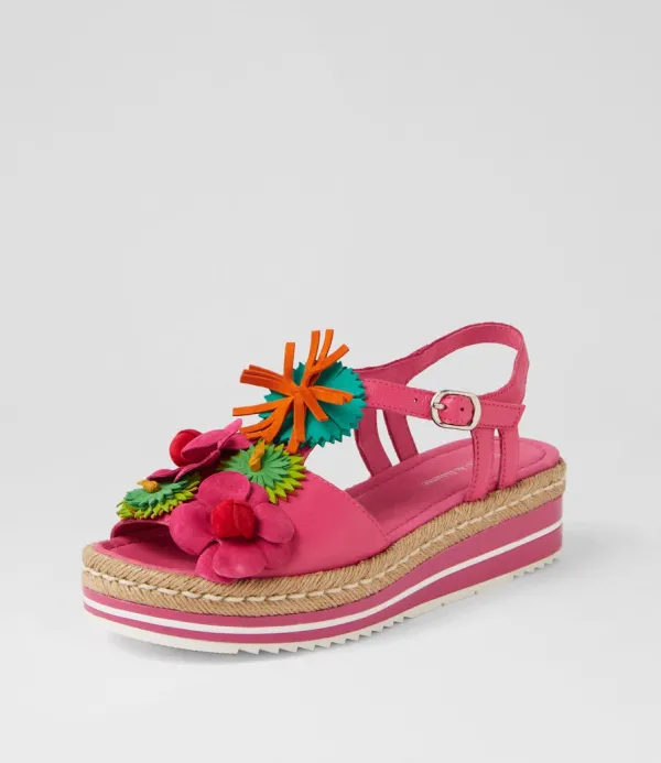 Women DJANGO & JULIETTE Abela Fuchsia Multi Leather Espadrilles