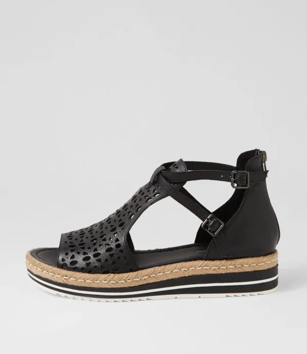 Women DJANGO & JULIETTE Accra Black Leather Espadrilles