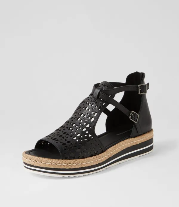 Women DJANGO & JULIETTE Accra Black Leather Espadrilles