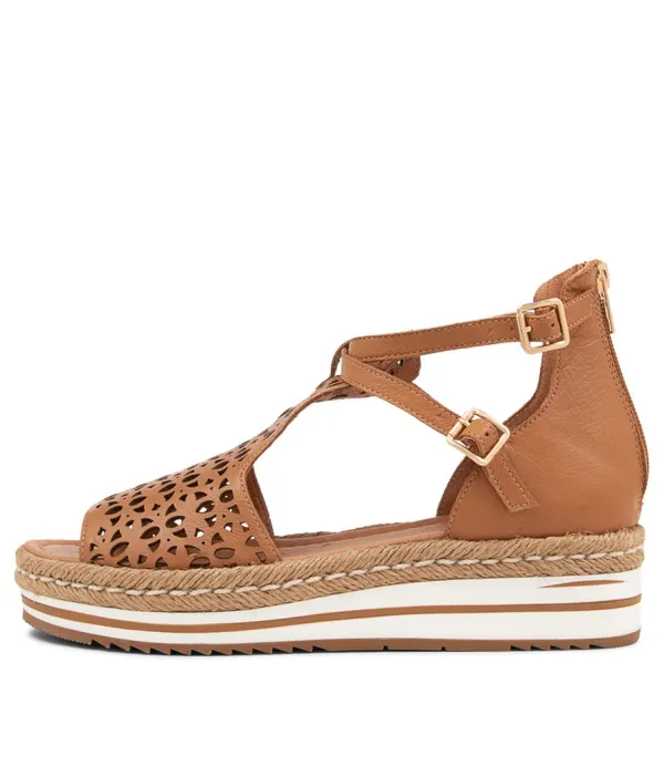 Women DJANGO & JULIETTE Accra Dark Tan Leather Espadrilles