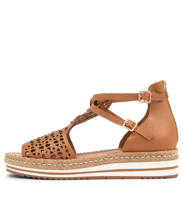 Women DJANGO & JULIETTE Accra Dark Tan Leather Espadrilles