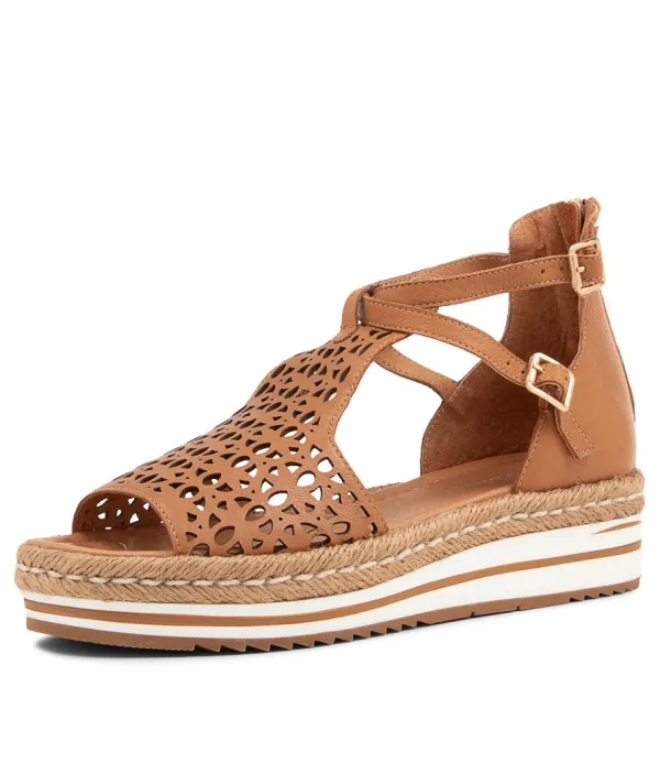 Women DJANGO & JULIETTE Accra Dark Tan Leather Espadrilles