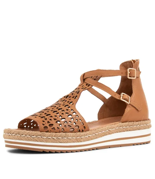 Women DJANGO & JULIETTE Accra Dark Tan Leather Espadrilles
