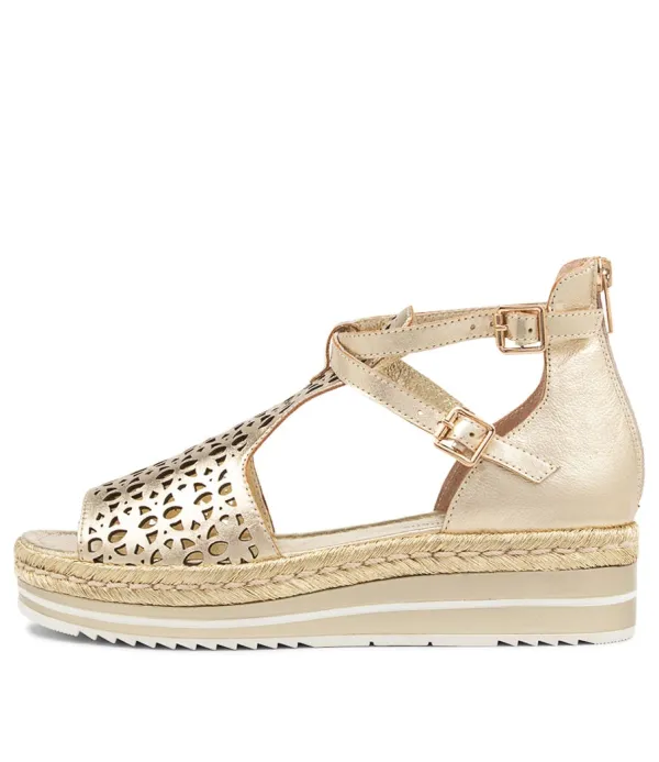 Women DJANGO & JULIETTE Accra Pale Gold Rope Leather Espadrilles