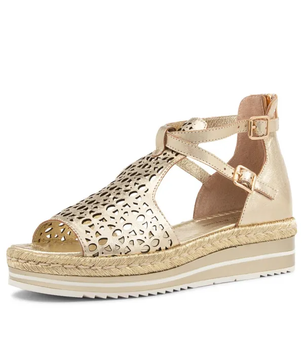 Women DJANGO & JULIETTE Accra Pale Gold Rope Leather Espadrilles