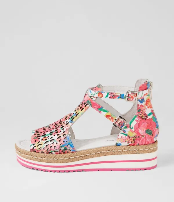 Women DJANGO & JULIETTE Accra White Flowermania Leather Sandals