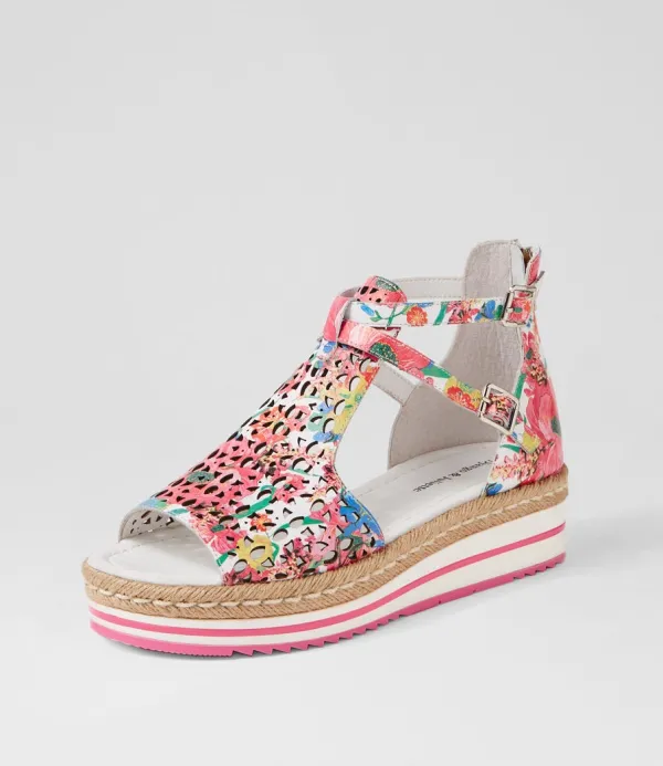 Women DJANGO & JULIETTE Accra White Flowermania Leather Sandals