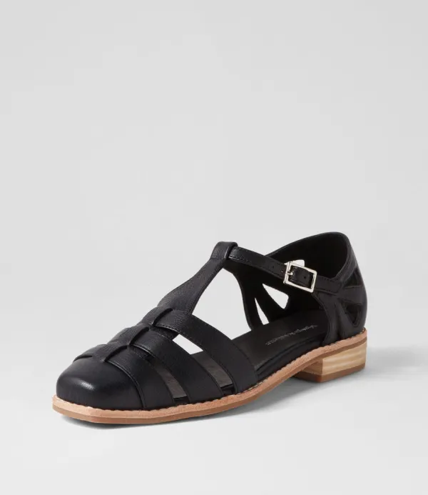 Women DJANGO & JULIETTE Acely Black Leather Flat Shoes