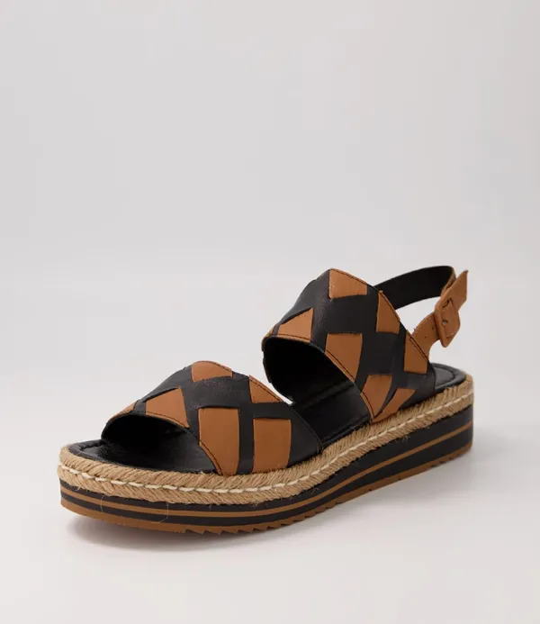 Women DJANGO & JULIETTE Acke Black Dark Tan Leather Espadrilles