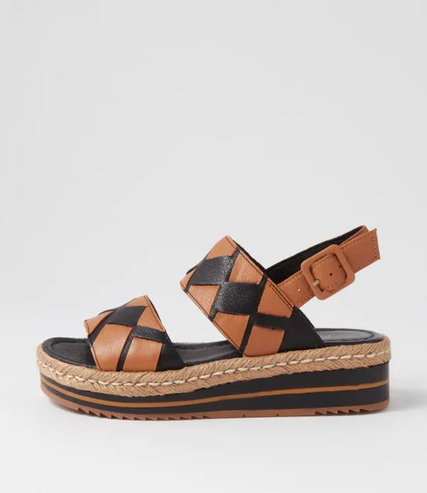 Women DJANGO & JULIETTE Acke Black Dark Tan Weave Leather Espadrilles
