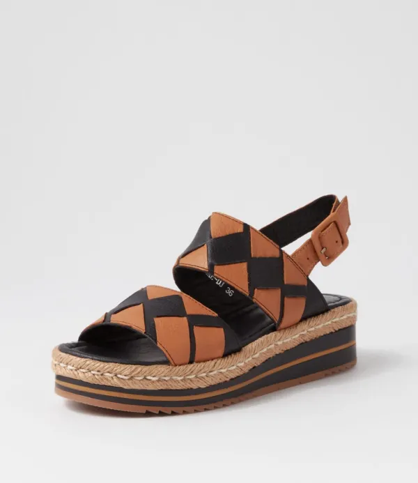 Women DJANGO & JULIETTE Acke Black Dark Tan Weave Leather Espadrilles