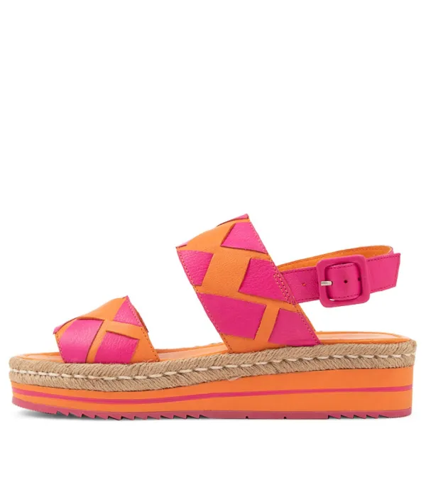 Women DJANGO & JULIETTE Acke Bright Orange Fuchsia Leather Sandals