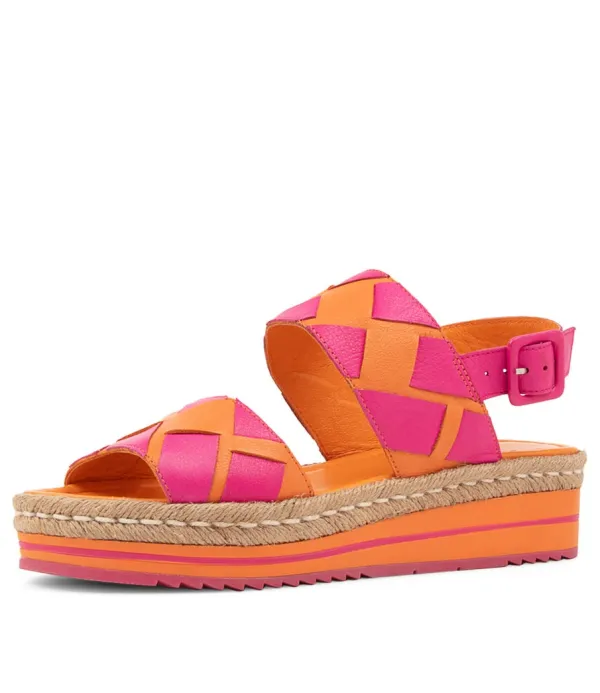 Women DJANGO & JULIETTE Acke Bright Orange Fuchsia Leather Sandals