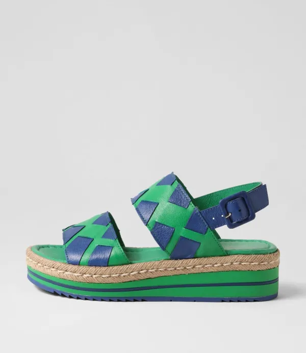 Women DJANGO & JULIETTE Acke Emerald Cobalt Leather Sandals