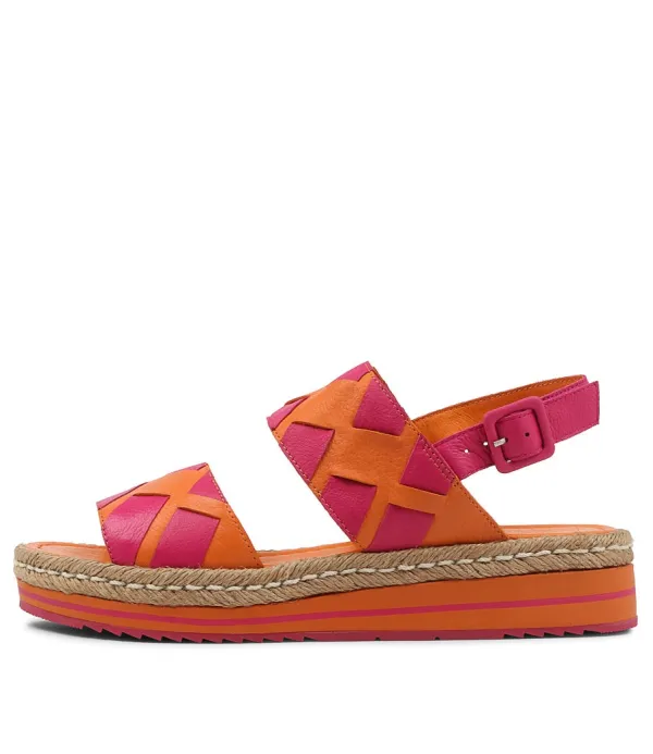 Women DJANGO & JULIETTE Acke Orange Fuchsia Leather Espadrilles