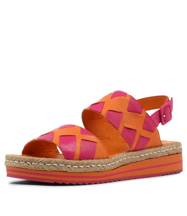 Women DJANGO & JULIETTE Acke Orange Fuchsia Leather Espadrilles