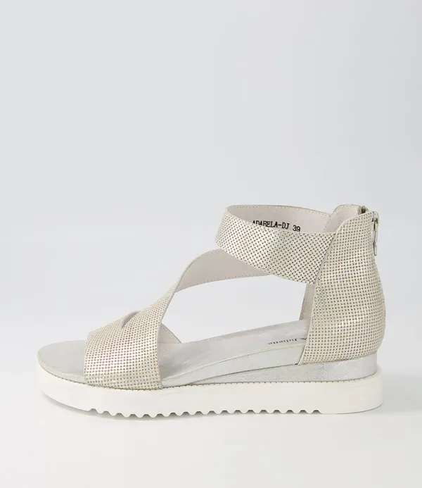 Women DJANGO & JULIETTE Adabela Silver White Cut Leather Sandals