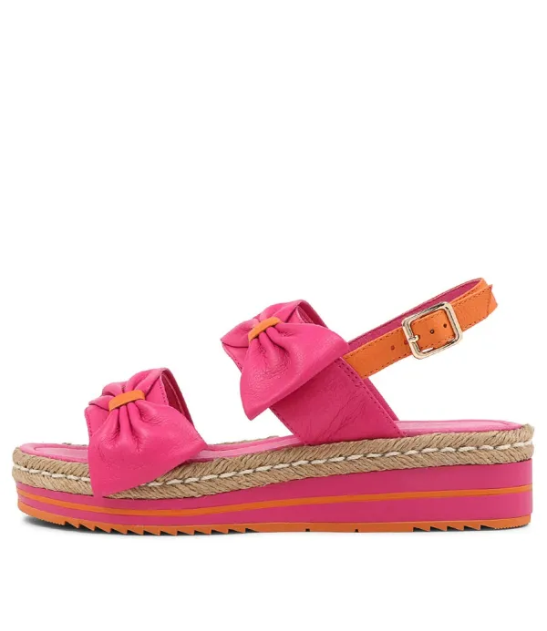 Women DJANGO & JULIETTE Adair Fuchsia Bright Orange Leather Sandals