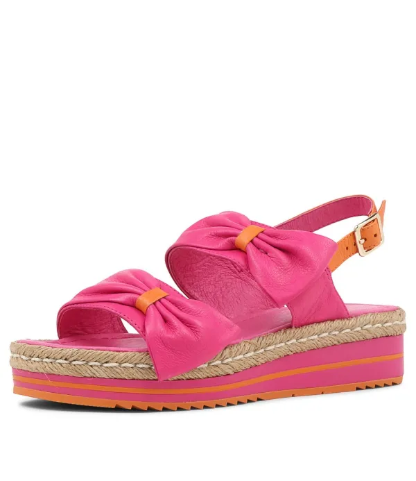 Women DJANGO & JULIETTE Adair Fuchsia Bright Orange Leather Sandals