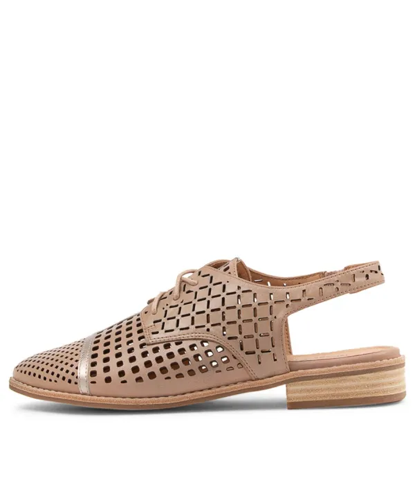 Women DJANGO & JULIETTE Addy Nude Pale Rose Gold Leather Lace Up Flats
