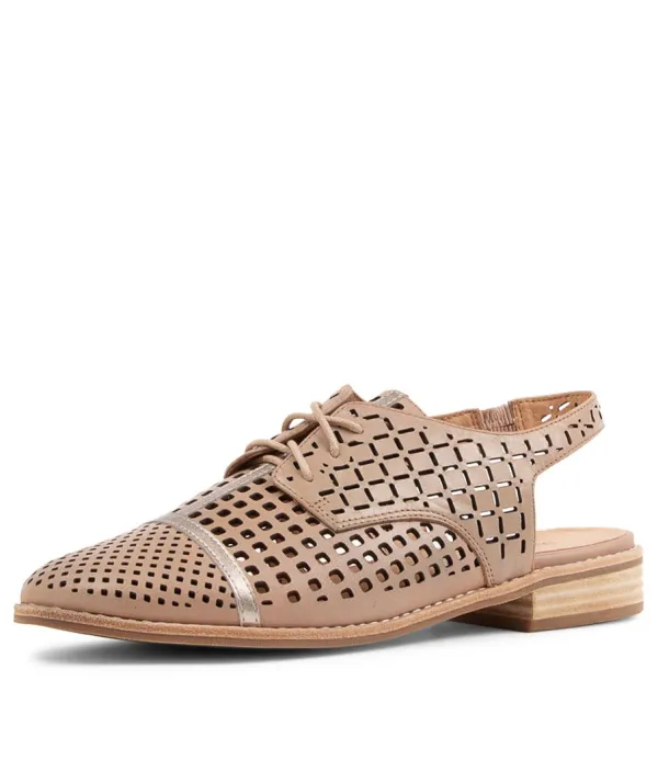 Women DJANGO & JULIETTE Addy Nude Pale Rose Gold Leather Lace Up Flats