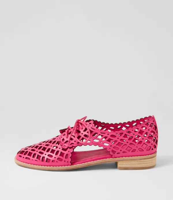 Women DJANGO & JULIETTE Addyst Hot Pink Leather Lace Up Flats