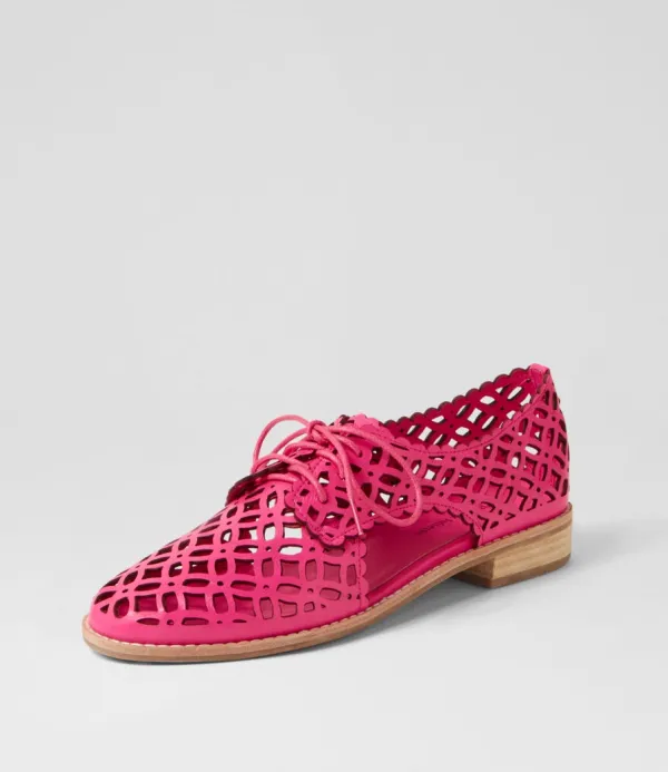 Women DJANGO & JULIETTE Addyst Hot Pink Leather Lace Up Flats