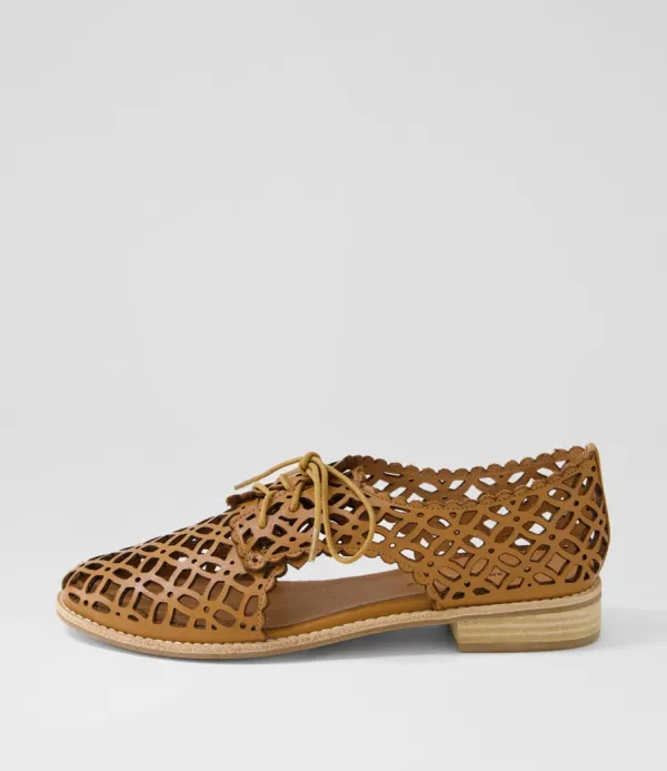 Women DJANGO & JULIETTE Addyst Tan Leather Lace Up Flats