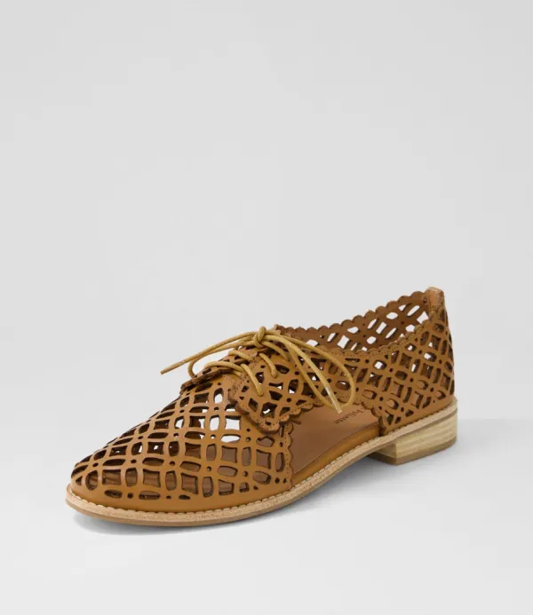 Women DJANGO & JULIETTE Addyst Tan Leather Lace Up Flats