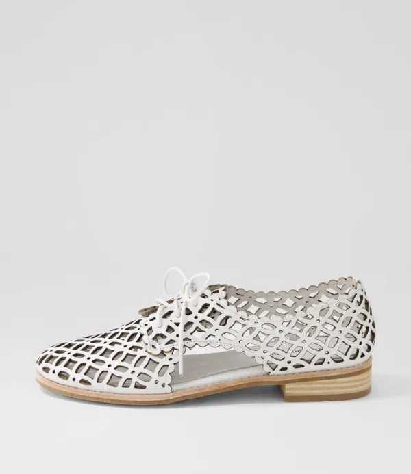 Women DJANGO & JULIETTE Addyst White Leather Lace Up Flats