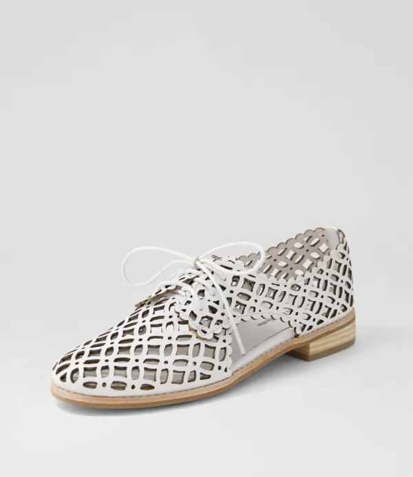Women DJANGO & JULIETTE Addyst White Leather Lace Up Flats
