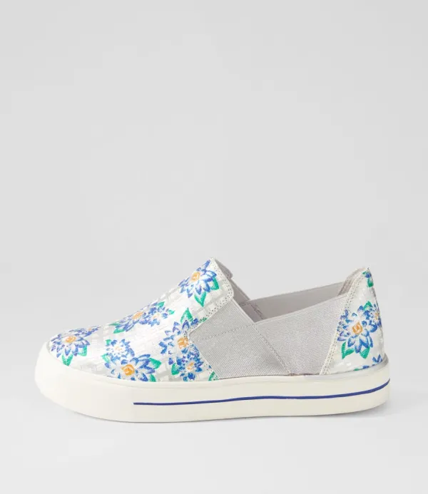 Women ZIERA Adela W Blue Silver Cut Leather Sneakers