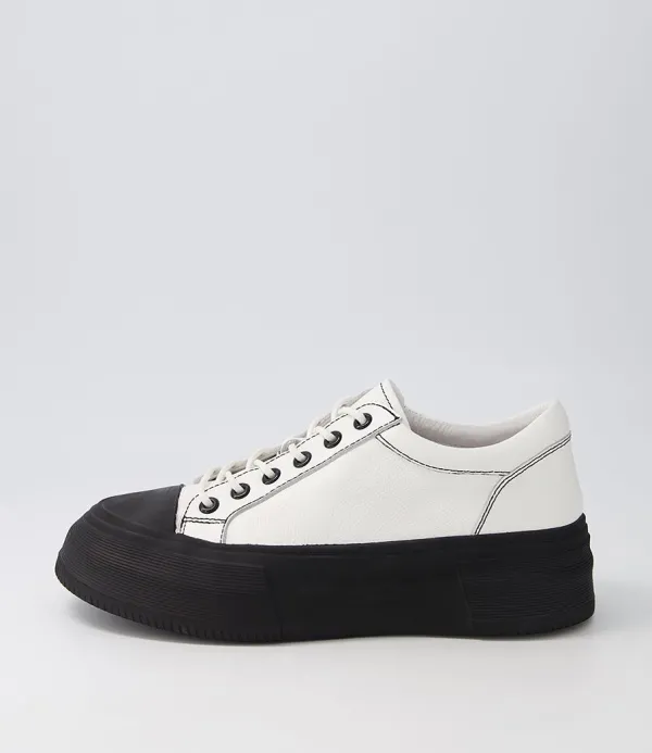 Women DJANGO & JULIETTE Agot White Black Leather Stitch Sneakers