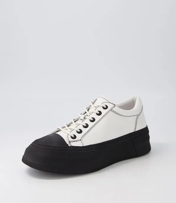 Women DJANGO & JULIETTE Agot White Black Leather Stitch Sneakers