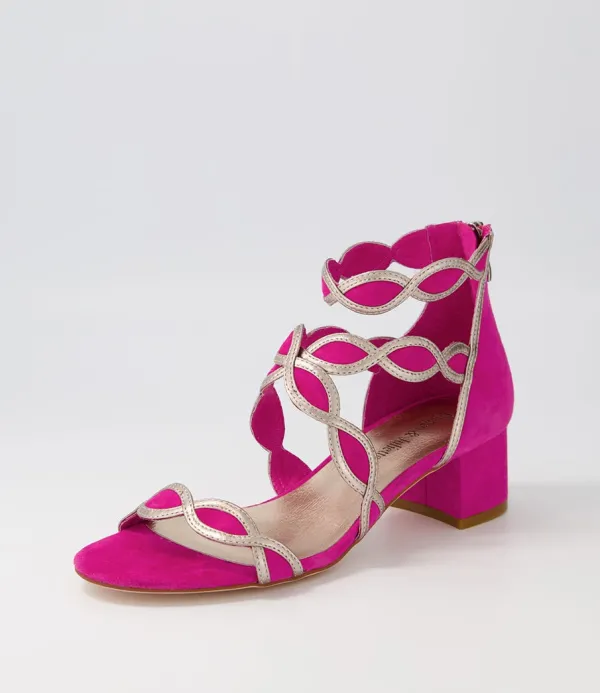 Women DJANGO & JULIETTE Ailani Fuchsia Platino Suede Leather Sandals