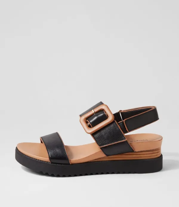 Women DJANGO & JULIETTE Albany Black Tan Leather Sandals