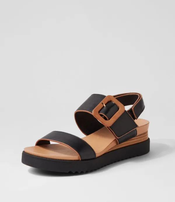 Women DJANGO & JULIETTE Albany Black Tan Leather Sandals