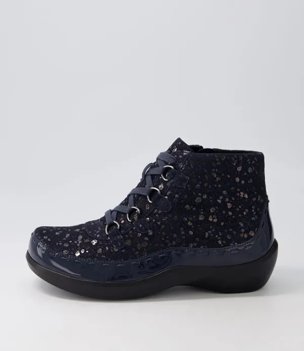 Women ZIERA Alexia Xw Navy Patent Suede Lace Up Boots