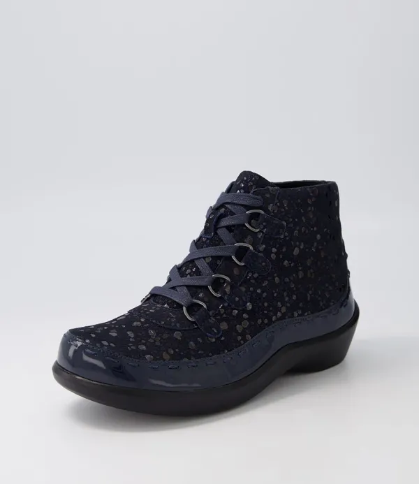 Women ZIERA Alexia Xw Navy Patent Suede Lace Up Boots