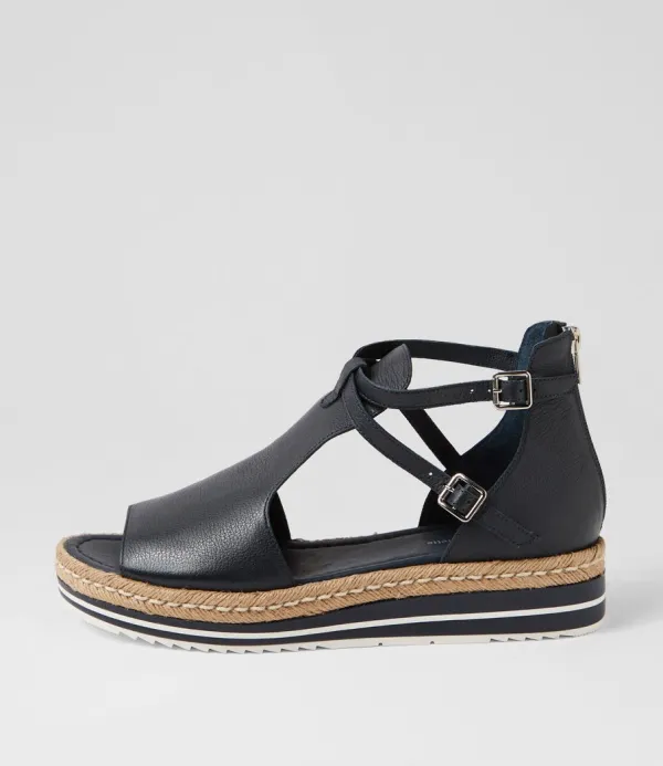 Women DJANGO & JULIETTE Alexys Lrg Navy Leather Espadrilles