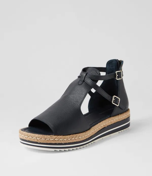 Women DJANGO & JULIETTE Alexys Lrg Navy Leather Espadrilles