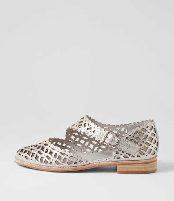 Women DJANGO & JULIETTE Alikam Silver Crackle Leather Flat Shoes