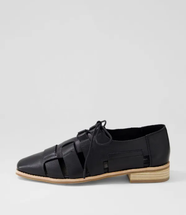 Women DJANGO & JULIETTE Alisane Black Leather Lace Up Flats
