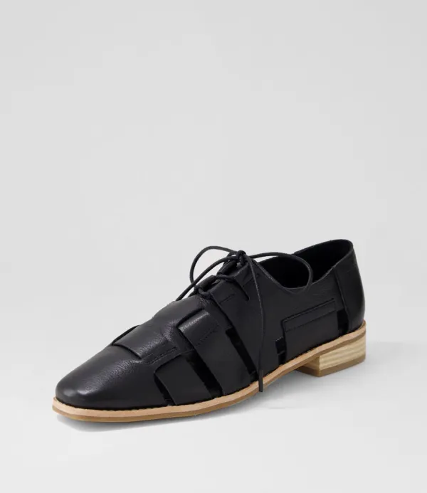 Women DJANGO & JULIETTE Alisane Black Leather Lace Up Flats