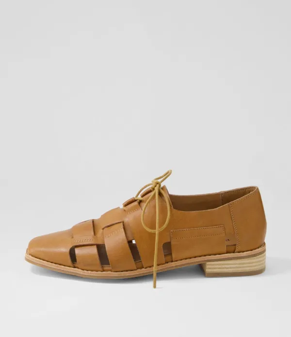 Women DJANGO & JULIETTE Alisane Tan Leather Lace Up Flats