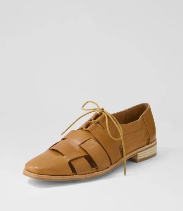 Women DJANGO & JULIETTE Alisane Tan Leather Lace Up Flats