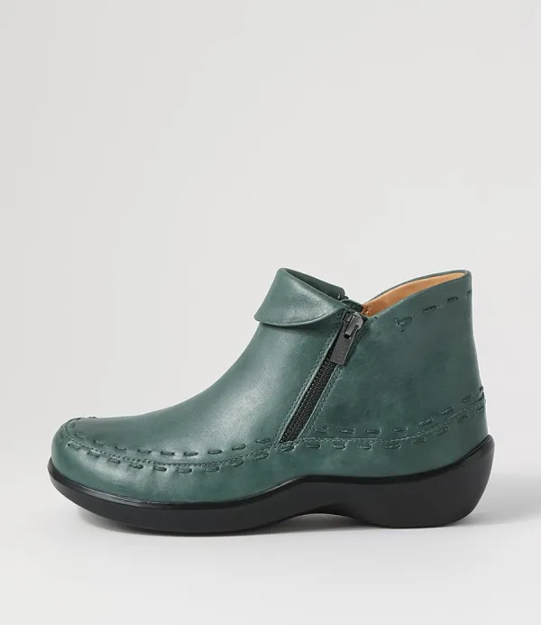 Women ZIERA Alliee Xw Dark Emerald Leather Ankle Boots